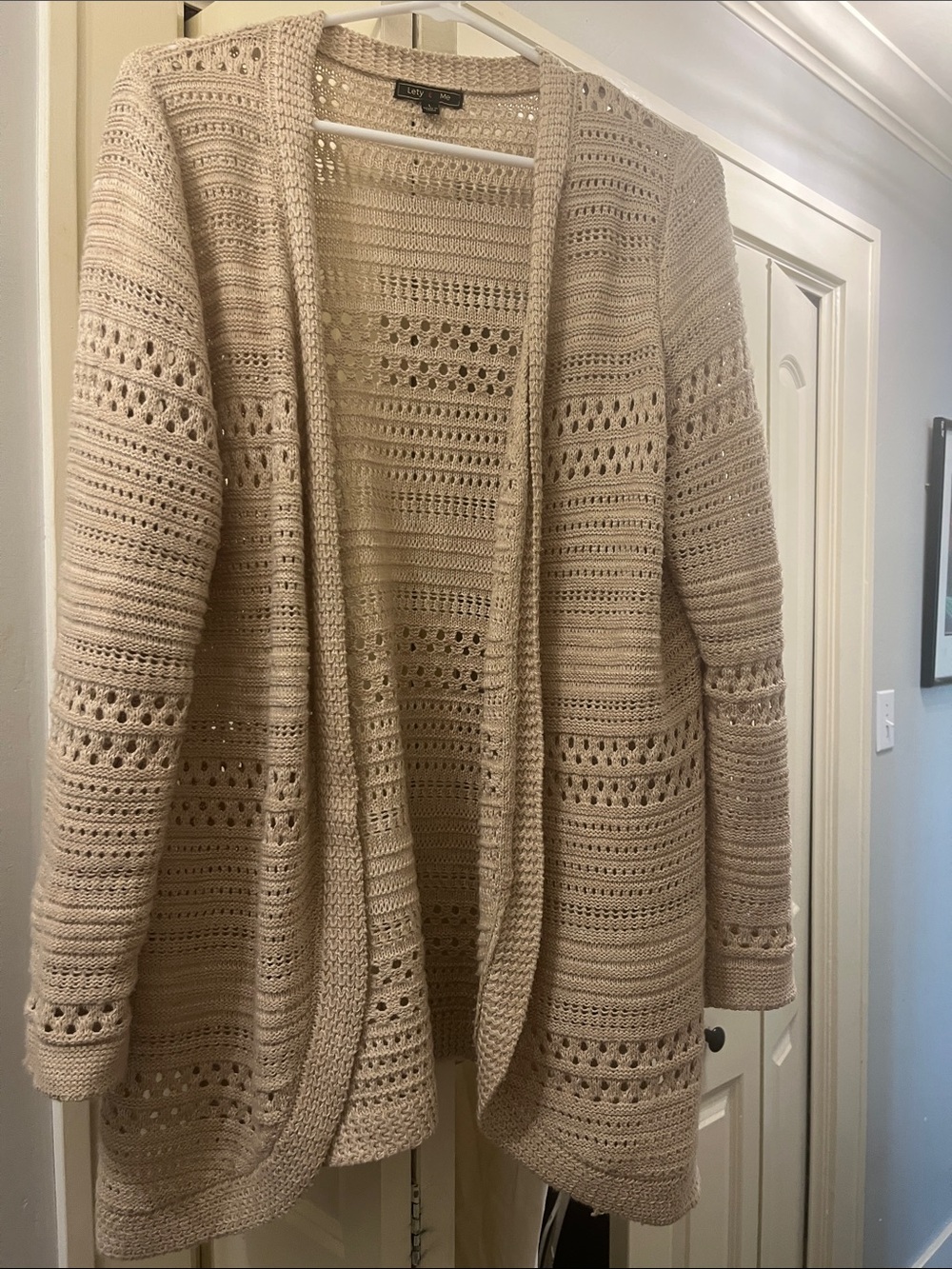 Cozy Open-Front Beige Crochet Cardigan Sweater